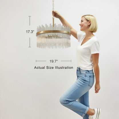 Lampadario Casandra a 5 luci in bronzo lucido con barre in vetro trasparente - Bronzo lucido