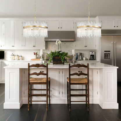 Lampadario Casandra a 5 luci in bronzo lucido con barre in vetro trasparente - Bronzo lucido