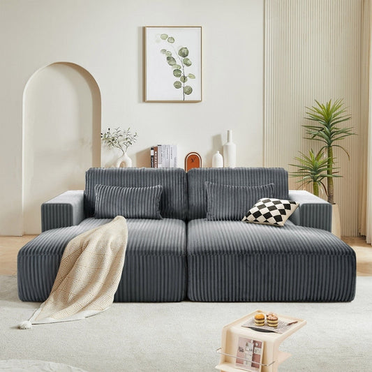 Divano letto Cascade in velluto a coste a 2 pezzi, chaise longue doppia con 2 cuscini