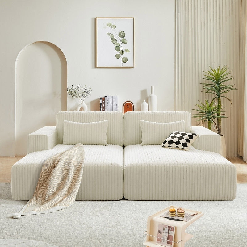 Divano letto Cascade in velluto a coste a 2 pezzi, chaise longue doppia con 2 cuscini