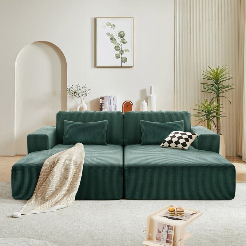 Divano letto Cascade in velluto a coste a 2 pezzi, chaise longue doppia con 2 cuscini