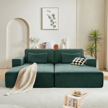 Divano letto Cascade in velluto a coste a 2 pezzi, chaise longue doppia con 2 cuscini