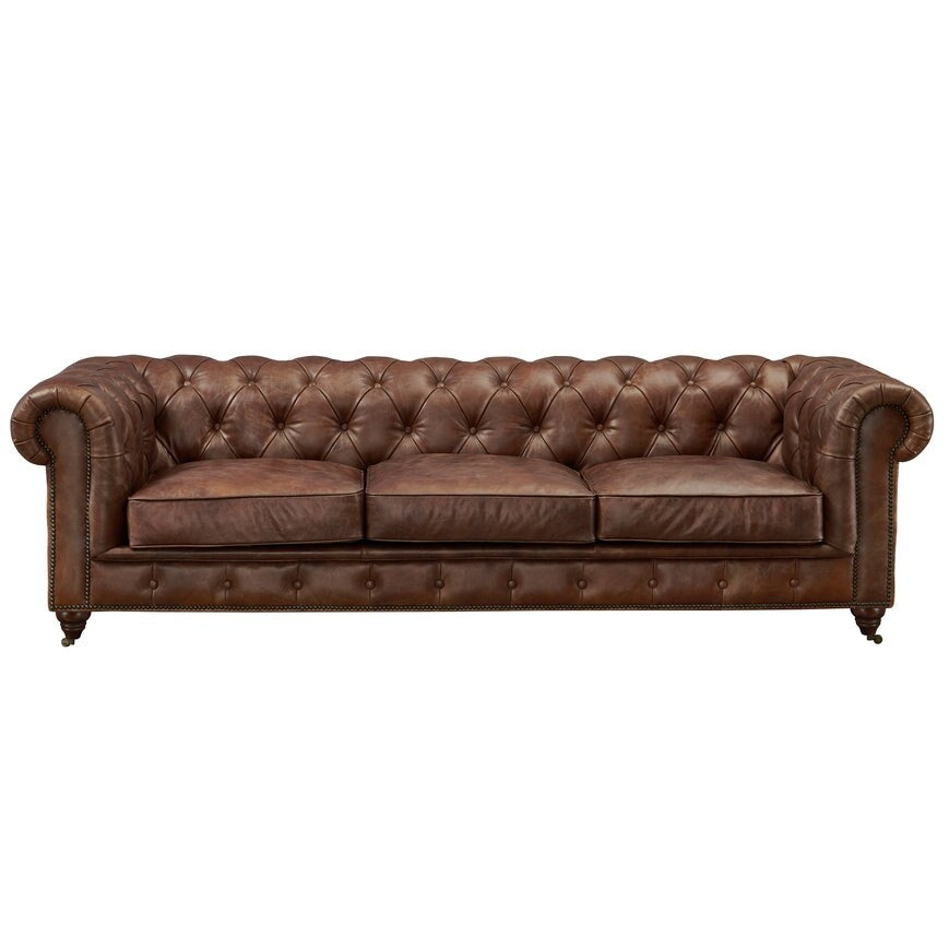 Divano Chesterfield Century - Pelle color castagna chiaro