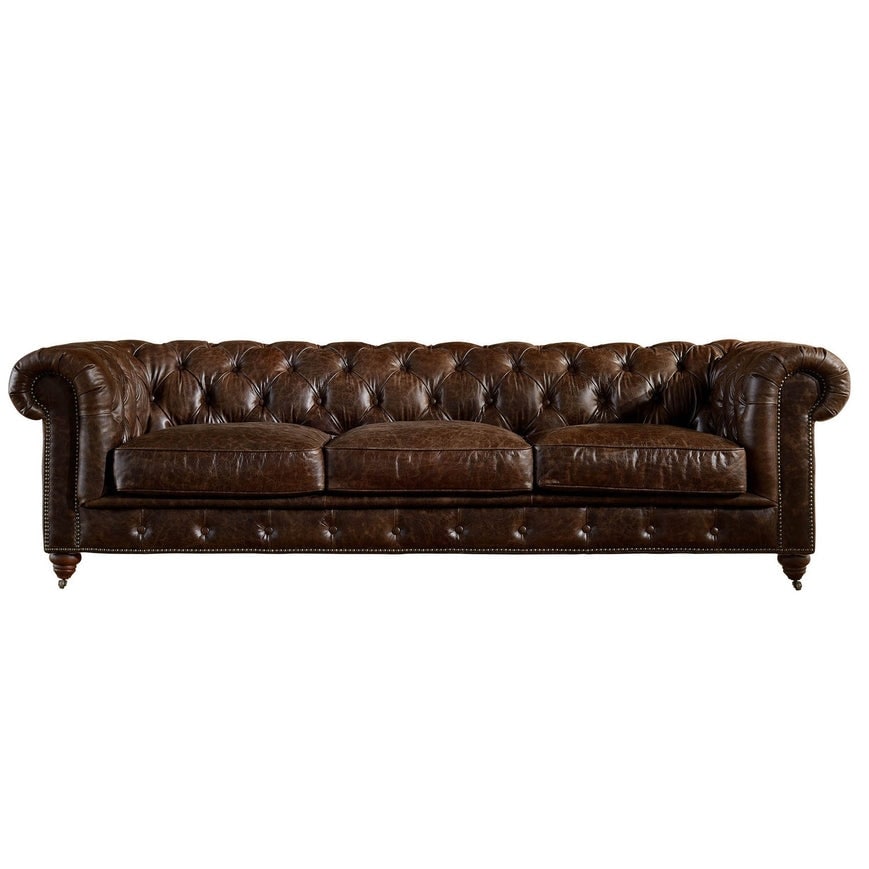 Divano Chesterfield Century - Pelle color castagna chiaro