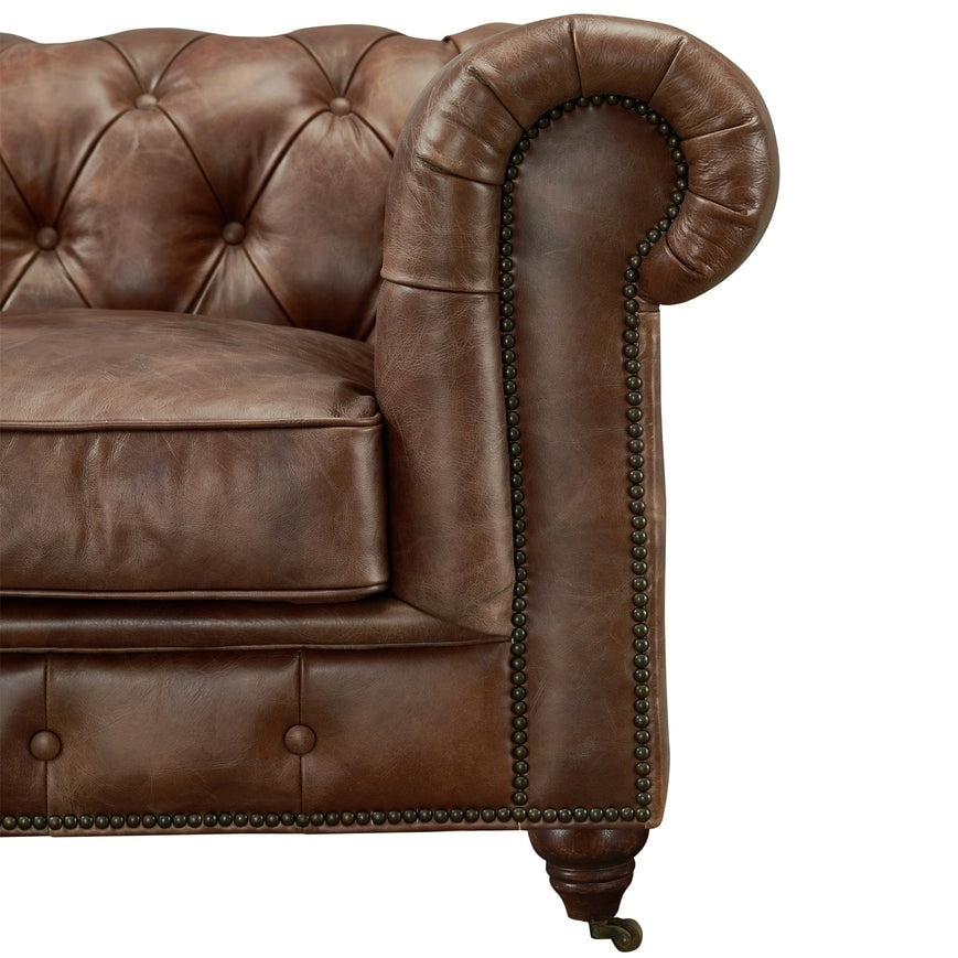 Divano Chesterfield Century - Pelle color castagna chiaro