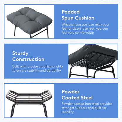 Set di sedie e poggiapiedi con struttura in metallo e cuscini staccabili: comfort e durata all'aperto