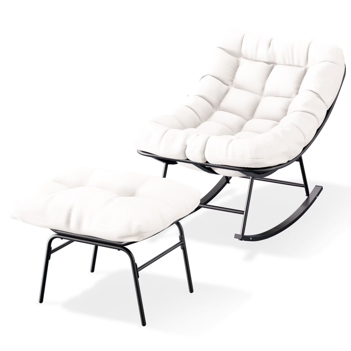 Set di sedie e poggiapiedi con struttura in metallo e cuscini staccabili: comfort e durata all'aperto