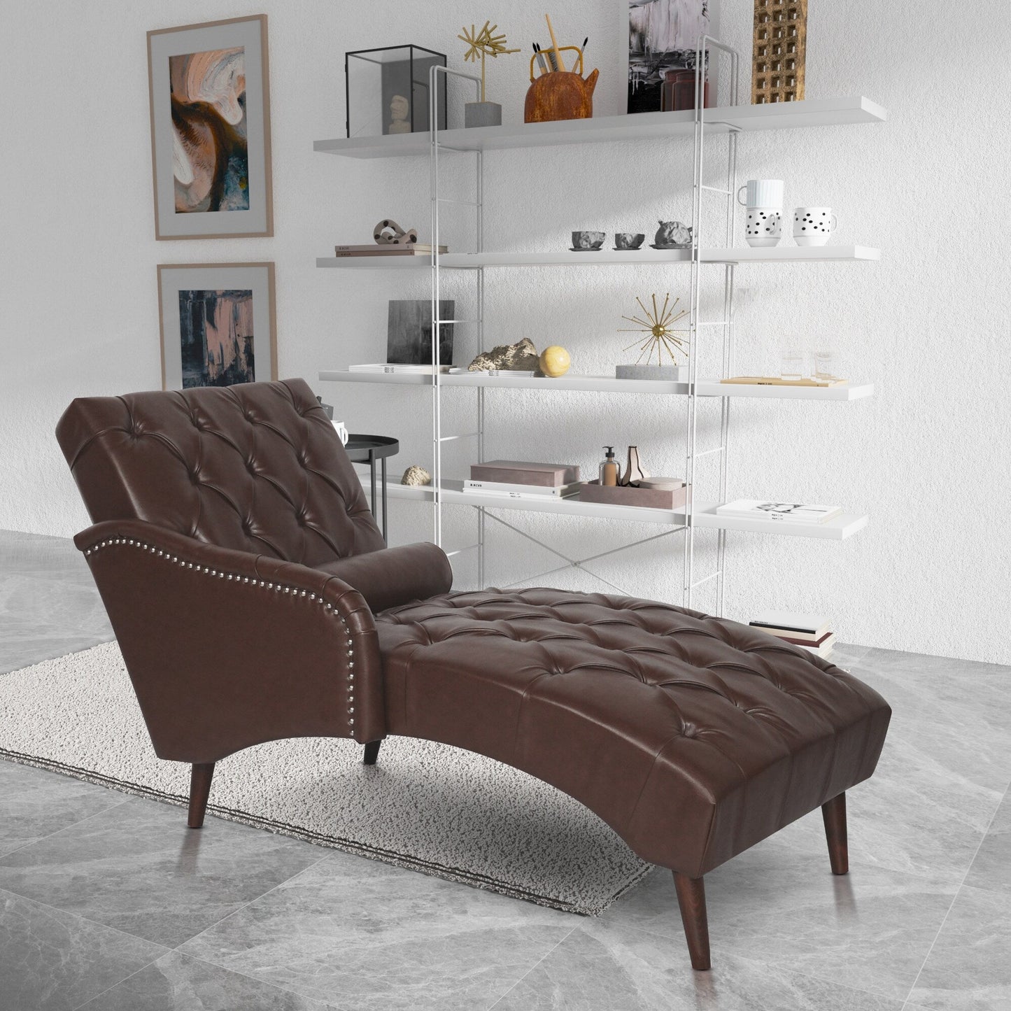 Poltrona chaise longue imbottita per interni, per il tempo libero, con cuscino e gambe in legno massello