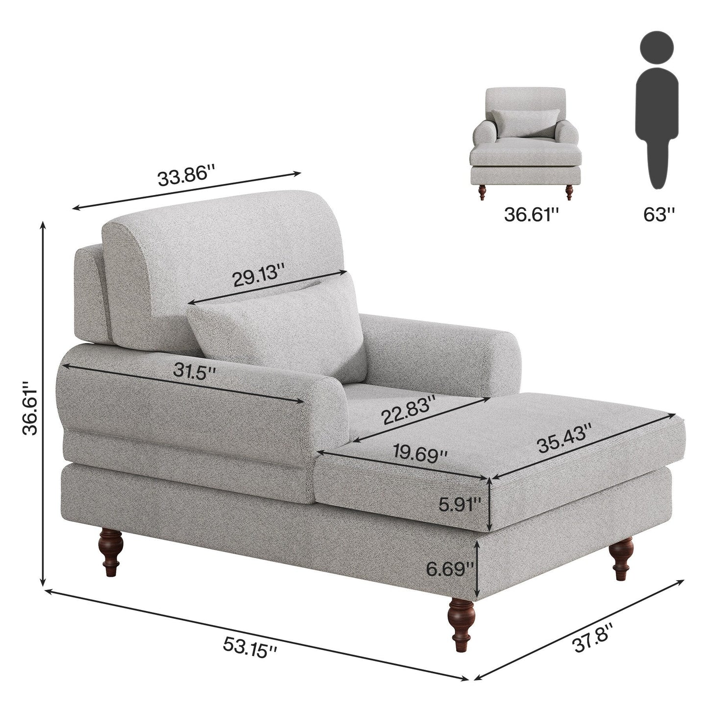 Poltrona chaise longue con schienale regolabile, sedia moderna e comoda da interno