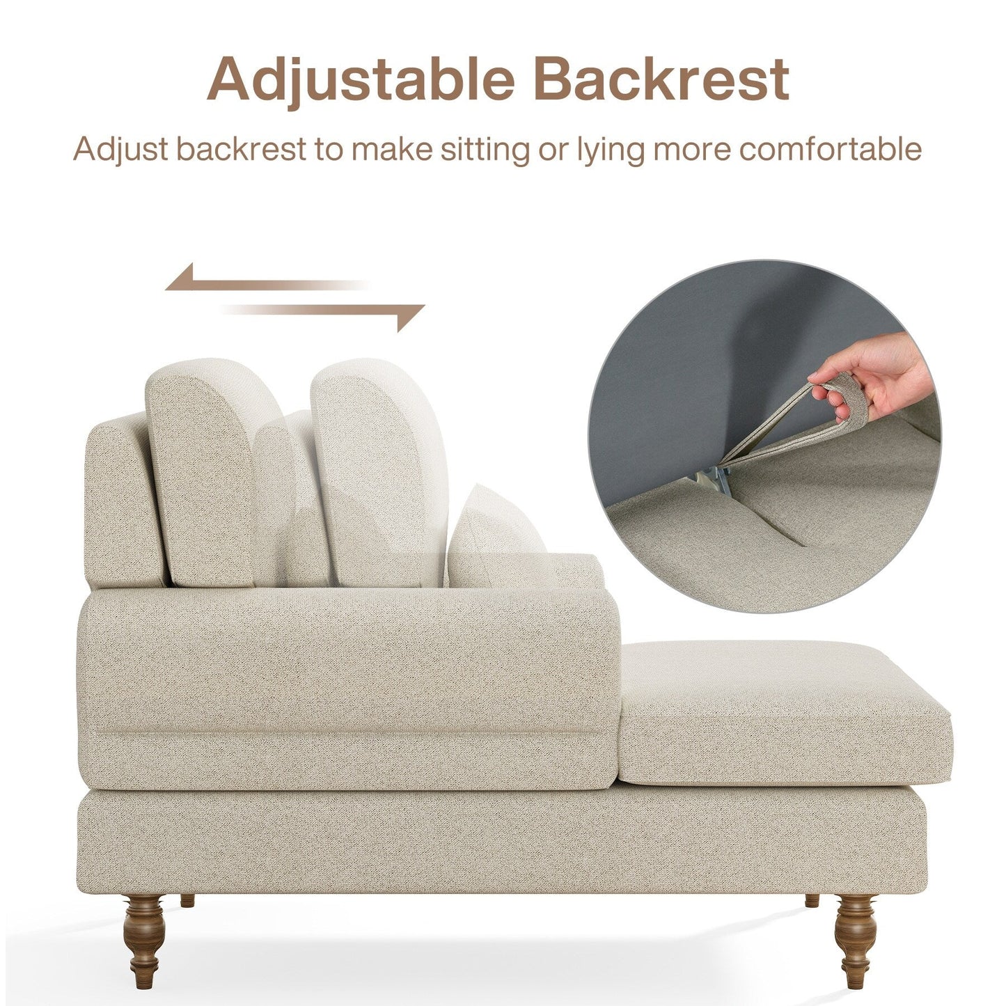 Poltrona chaise longue con schienale regolabile, sedia moderna e comoda da interno