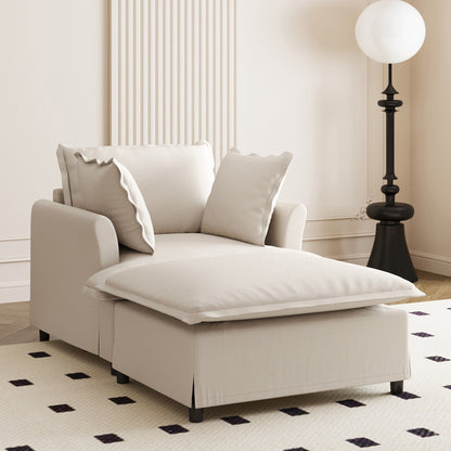 Chaise longue, divano letto singolo in ciniglia con ampia seduta, poltrona letto imbottita con poggiapiedi mobile, set divano da lettura