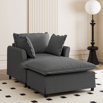 Chaise longue, divano letto singolo in ciniglia con ampia seduta, poltrona letto imbottita con poggiapiedi mobile, set divano da lettura