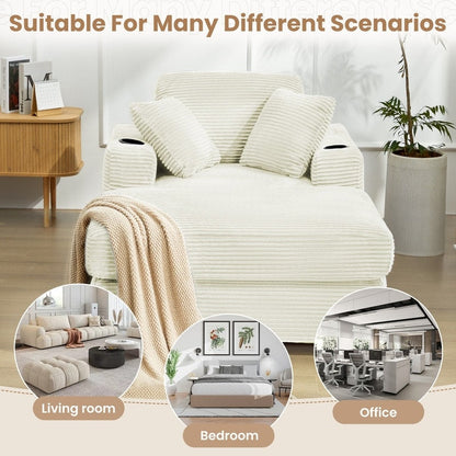 Divano in velluto a coste stile chaise longue con portabicchieri e 3 cuscini per lo schienale - Design reclinabile