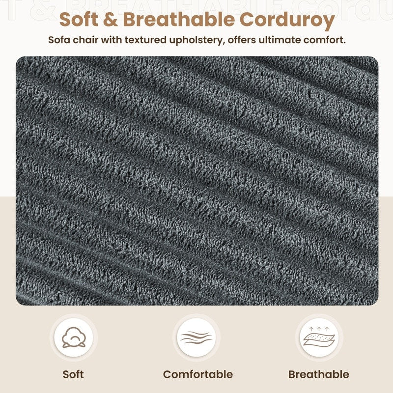 Divano in velluto a coste stile chaise longue con portabicchieri e 3 cuscini per lo schienale - Design reclinabile