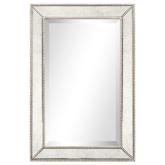 Specchio da parete rettangolare smussato con perline color champagne - Trasparente