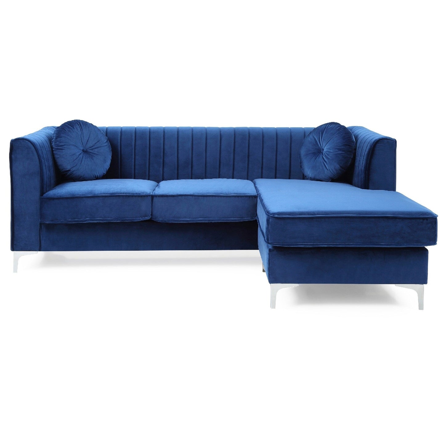 Divano componibile a L in velluto trapuntato con cuscini decorativi - 87 - Blu