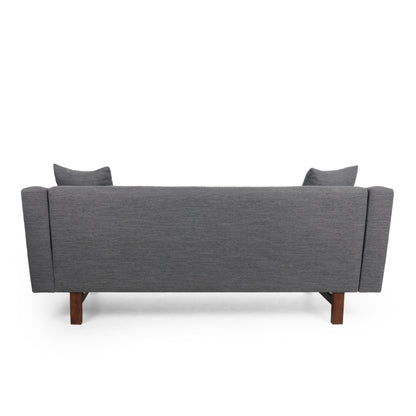 Divano a 3 posti capitonné con bottoni color carbone, gambe in legno e cuscini