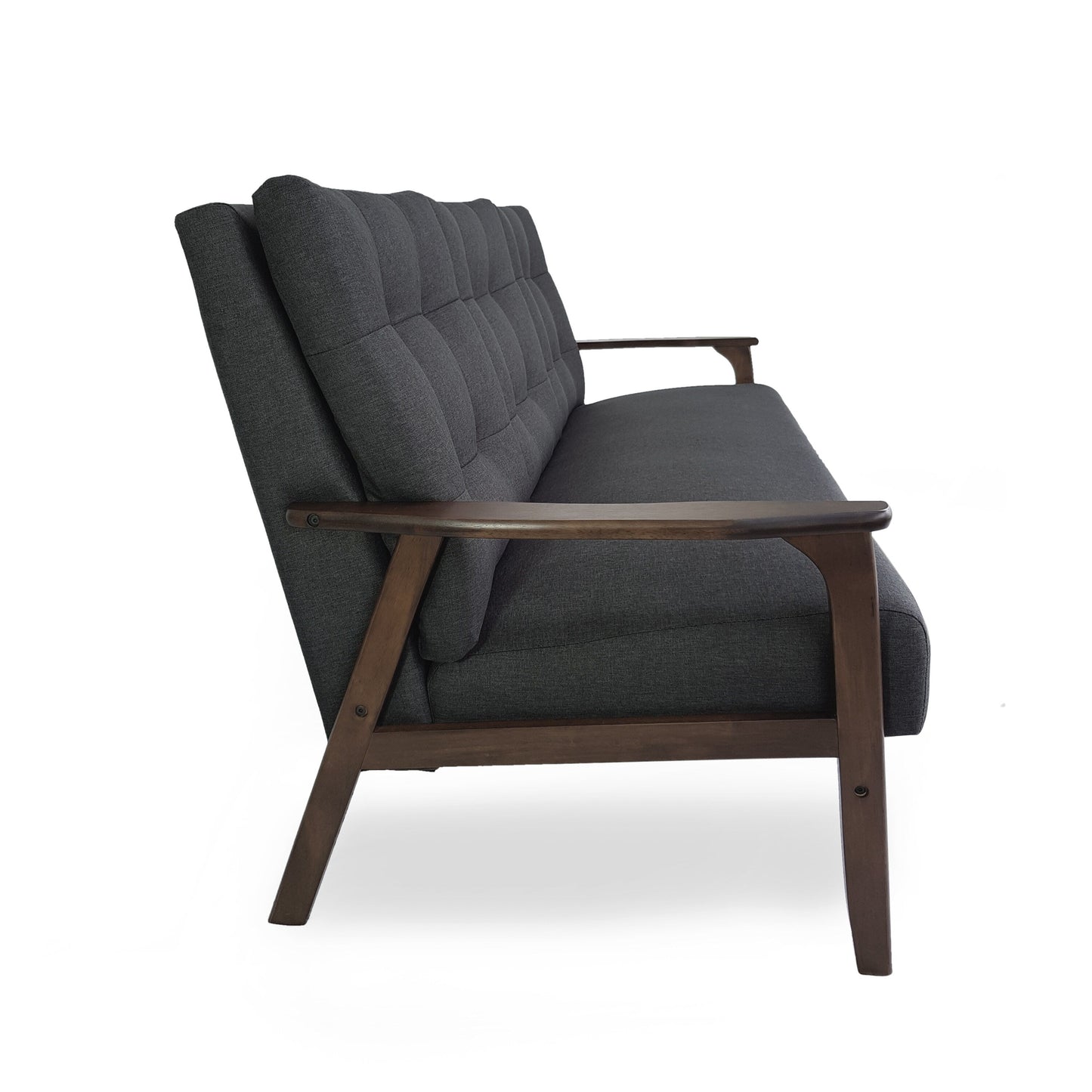 Divano a 3 posti trapuntato con bottoni Mid-Century da 65,5 pollici, grigio antracite, con gambe in legno di gomma, per soggiorno