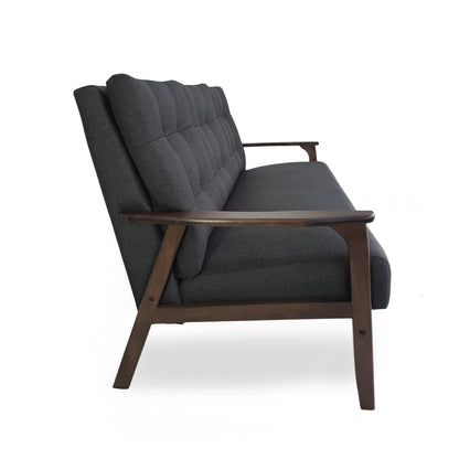 Divano a 3 posti trapuntato con bottoni Mid-Century da 65,5 pollici, grigio antracite, con gambe in legno di gomma, per soggiorno