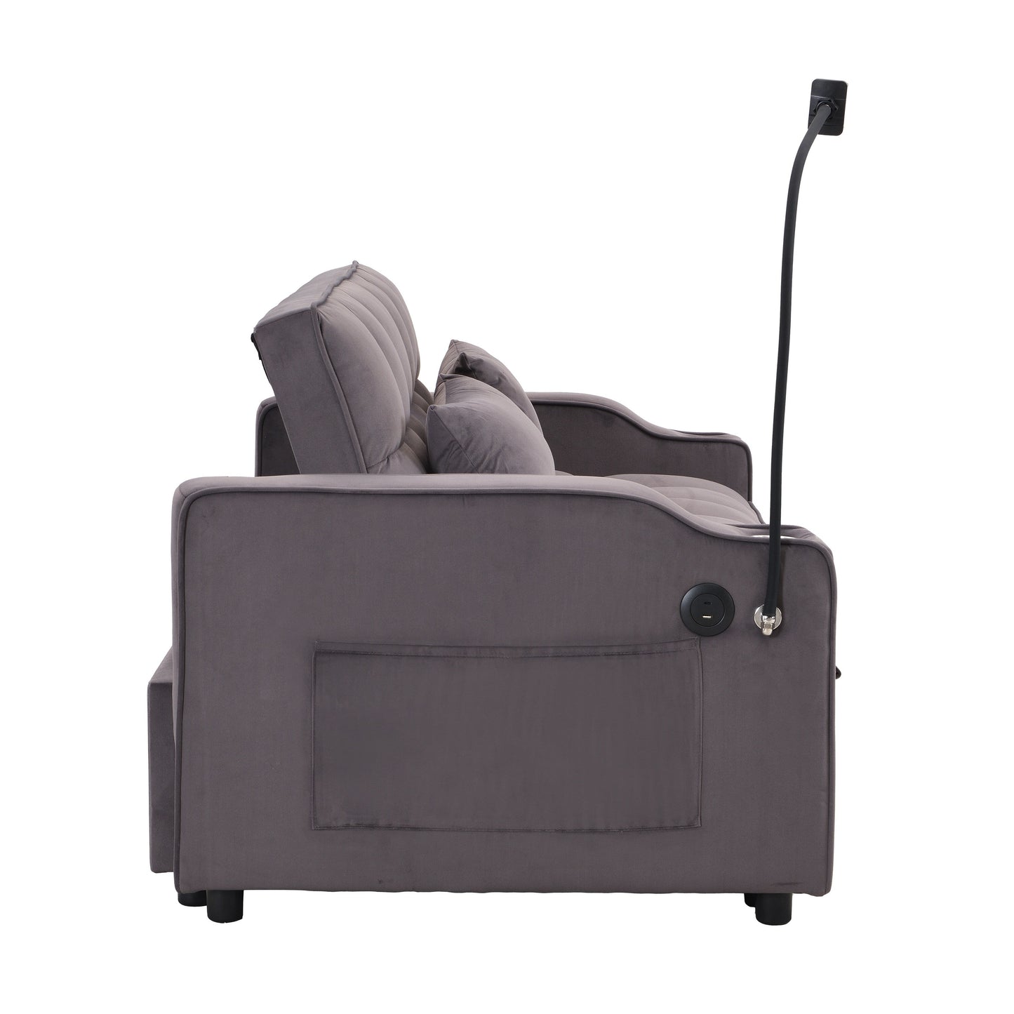 Divano letto futon 3 in 1 convertibile in velluto grigio antracite moderno con schienale reclinabile regolabile e cuscini decorativi