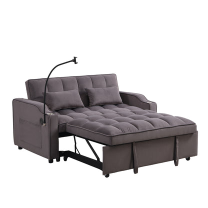Divano letto futon 3 in 1 convertibile in velluto grigio antracite moderno con schienale reclinabile regolabile e cuscini decorativi