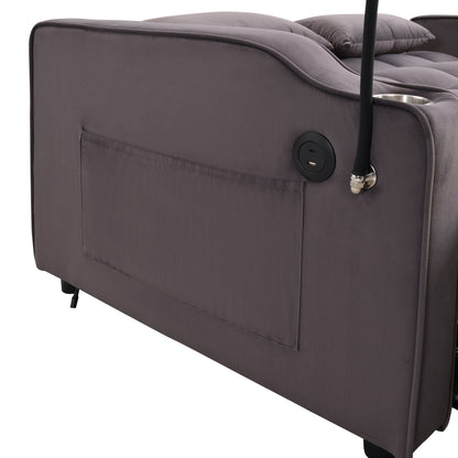 Divano letto futon 3 in 1 convertibile in velluto grigio antracite moderno con schienale reclinabile regolabile e cuscini decorativi