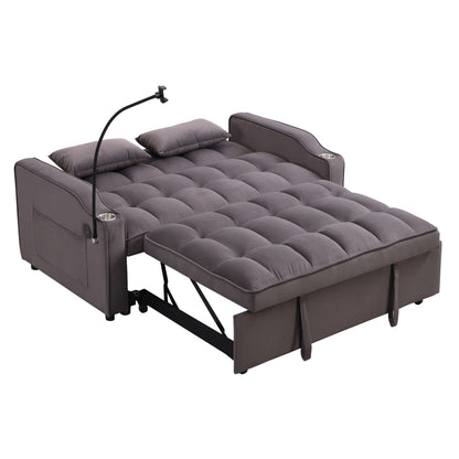 Divano letto futon 3 in 1 convertibile in velluto grigio antracite moderno con schienale reclinabile regolabile e cuscini decorativi