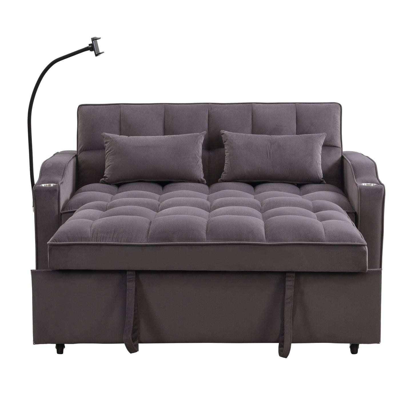 Divano letto futon 3 in 1 convertibile in velluto grigio antracite moderno con schienale reclinabile regolabile e cuscini decorativi