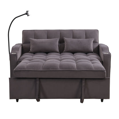 Divano letto futon 3 in 1 convertibile in velluto grigio antracite moderno con schienale reclinabile regolabile e cuscini decorativi