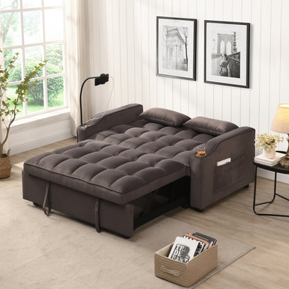 Divano letto futon 3 in 1 convertibile in velluto grigio antracite moderno con schienale reclinabile regolabile e cuscini decorativi