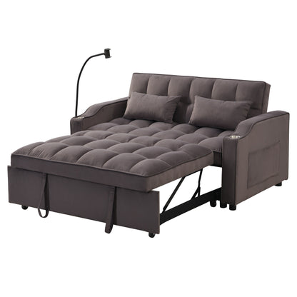 Divano letto in velluto grigio antracite con letto estraibile, schienale regolabile, convertibile, ricarica USB, facile da montare.