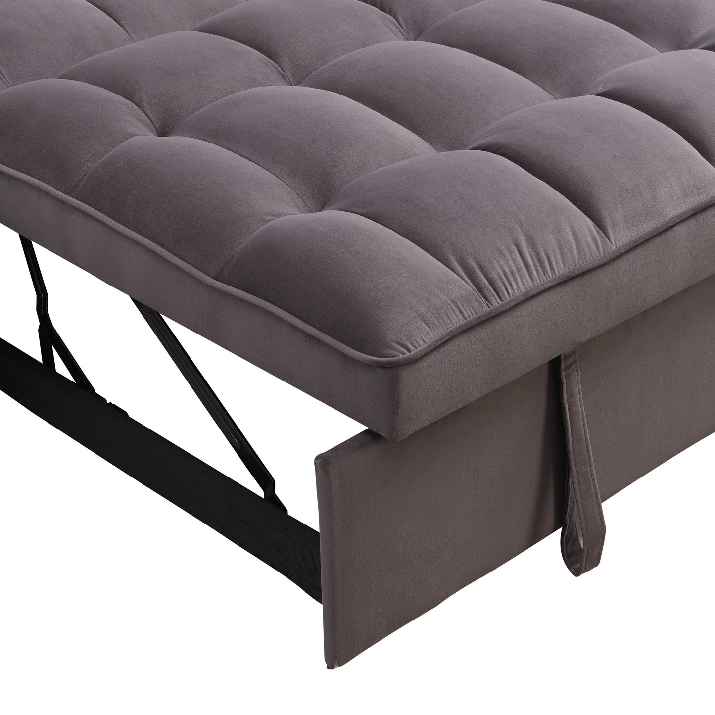 Divano letto in velluto grigio antracite con letto estraibile, schienale regolabile, convertibile, ricarica USB, facile da montare.