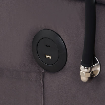 Divano letto in velluto grigio antracite con letto estraibile, schienale regolabile, convertibile, ricarica USB, facile da montare.