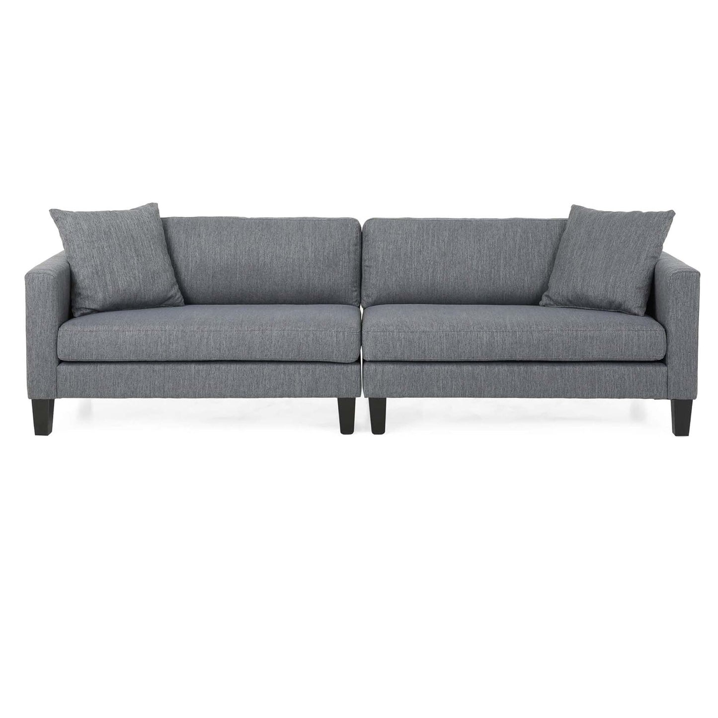 Divano moderno 101 a 3 posti color antracite con gambe in legno e due cuscini per il soggiorno