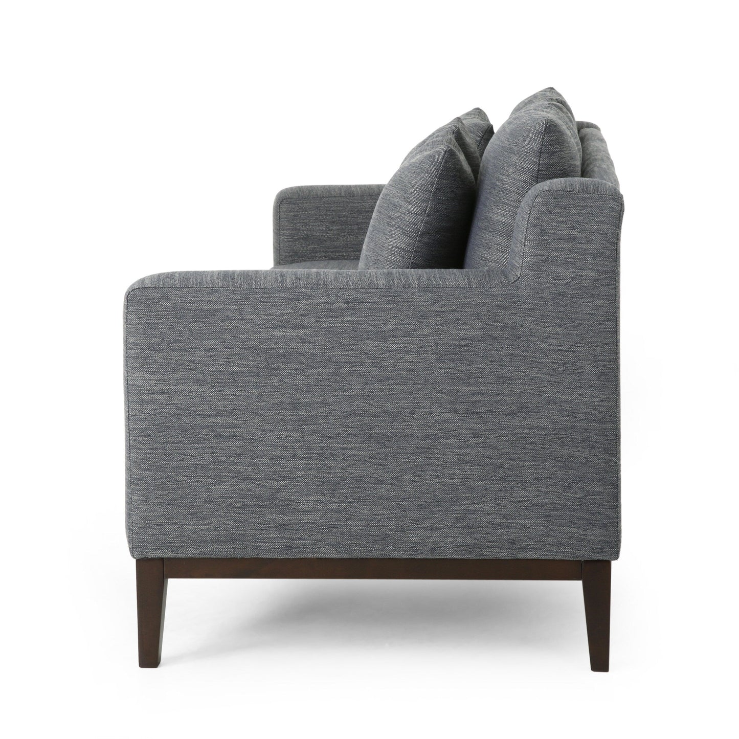 Divano moderno 80 a 3 posti color antracite con gambe in legno e cuscini coordinati per il soggiorno