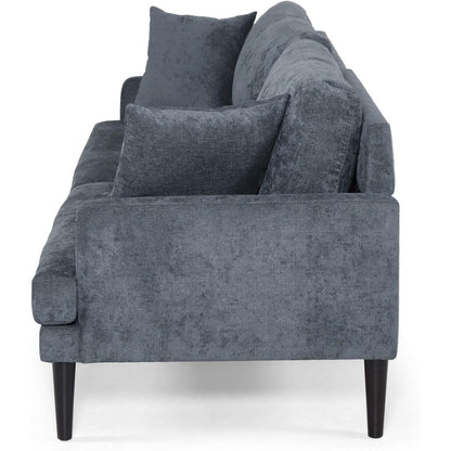 Divano imbottito moderno a 3 posti Charcoal 96.25 con gambe in legno e cuscini decorativi per soggiorno