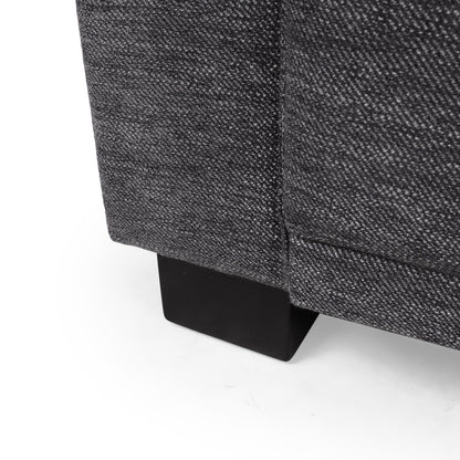 Divano a 3 posti imbottito color carbone con cuscini e gambe in legno