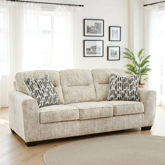 Divano Charlie, poliestere bianco pergamena naturale, 2 cuscini, 90 pollici