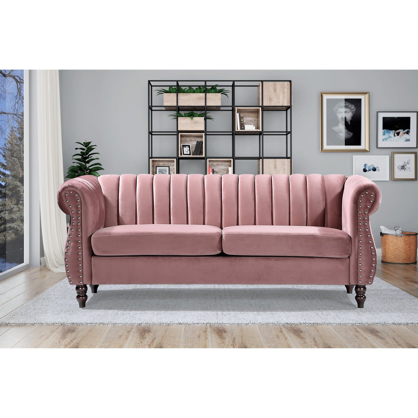 Divano Chesterfield in velluto Charlot con braccioli arrotolati