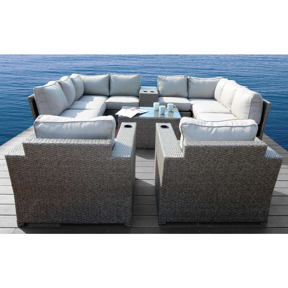 Living Source International Chelsea Grey Wicker e alluminio - Set da salotto componibile da conversazione da 12 pezzi