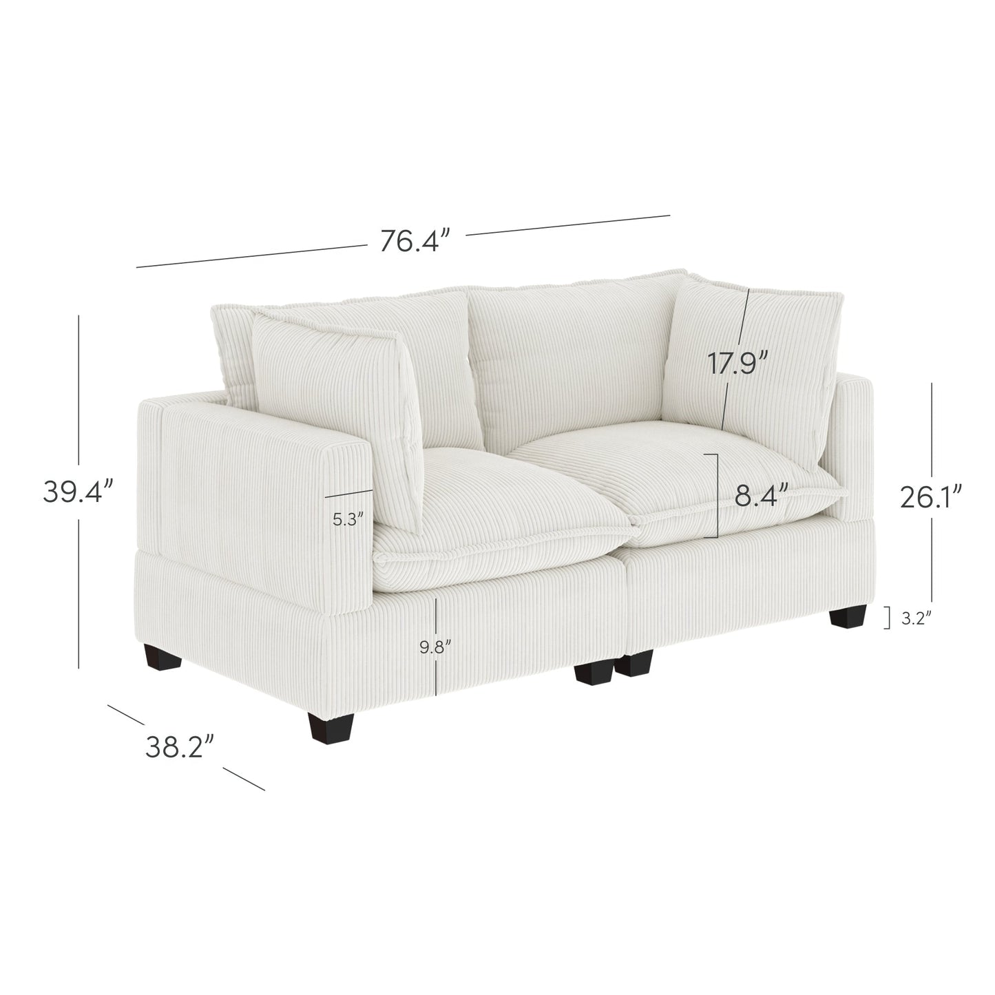 Divano imbottito modulare Chelsea Modern Cloud con seduta profonda e cuscini morbidi