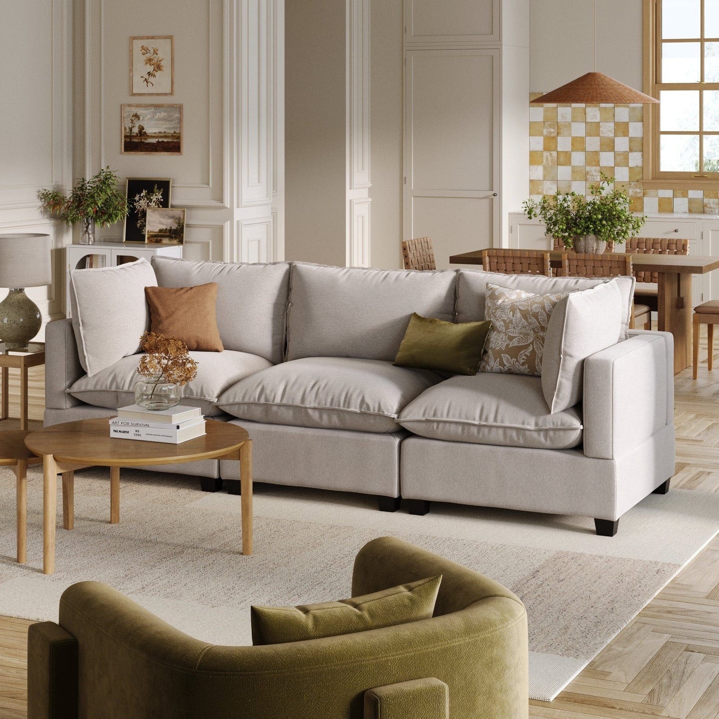 Divano imbottito modulare Chelsea Modern Cloud con seduta profonda e cuscini morbidi