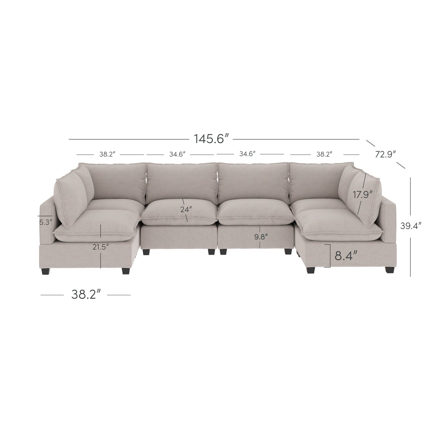 Divano imbottito modulare Chelsea Modern Cloud con seduta profonda e cuscini morbidi