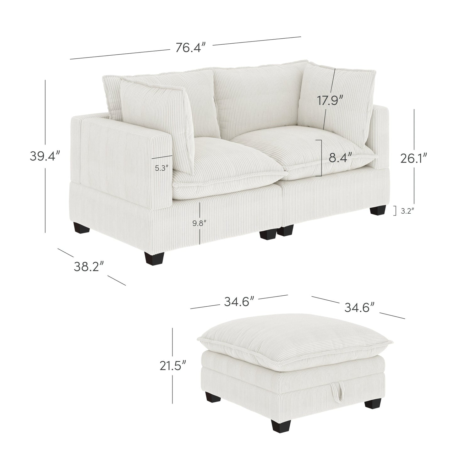 Divano imbottito modulare Chelsea Modern Cloud con seduta profonda e cuscini morbidi