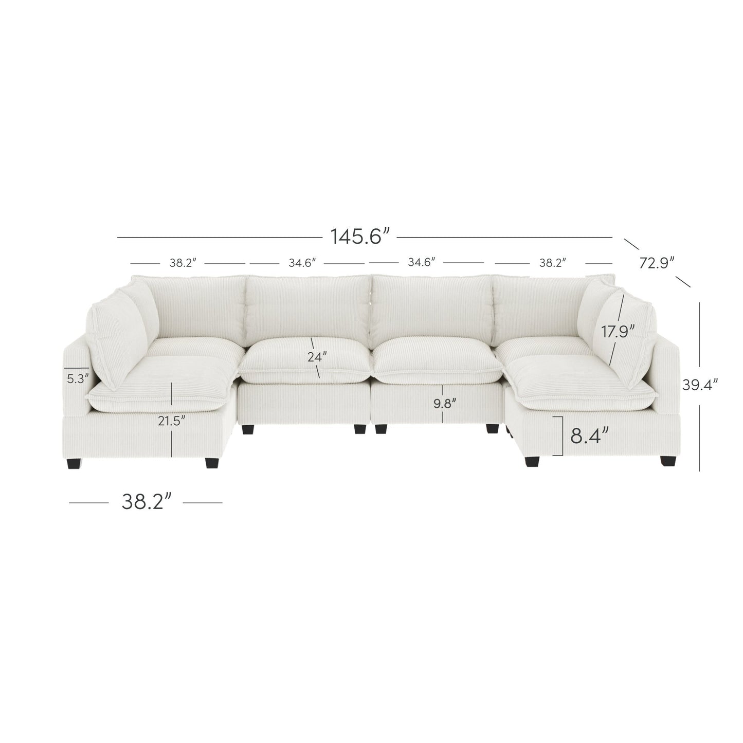 Divano imbottito modulare Chelsea Modern Cloud con seduta profonda e cuscini morbidi