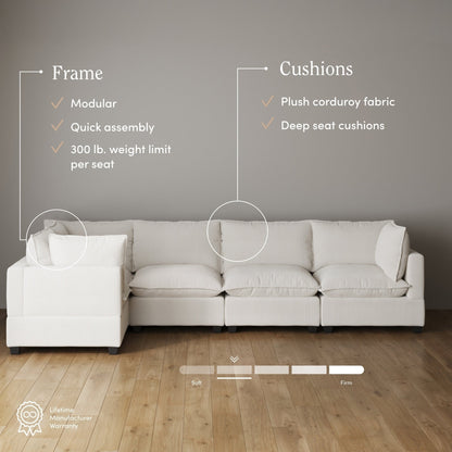 Divano imbottito modulare Chelsea Modern Cloud con seduta profonda e cuscini morbidi