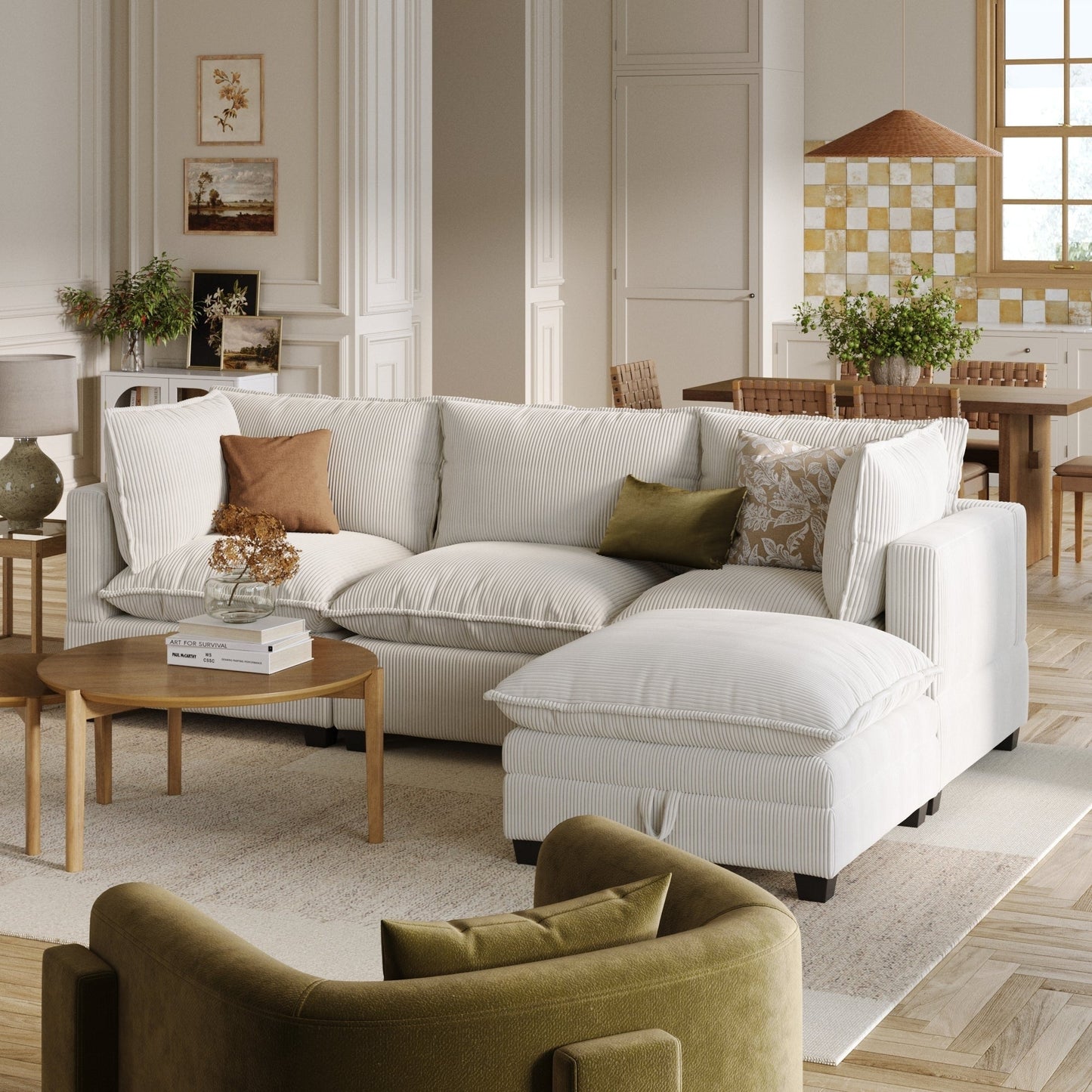 Divano imbottito modulare Chelsea Modern Cloud con seduta profonda e cuscini morbidi