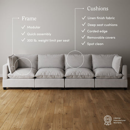 Divano imbottito modulare Chelsea Modern Cloud con seduta profonda e cuscini morbidi