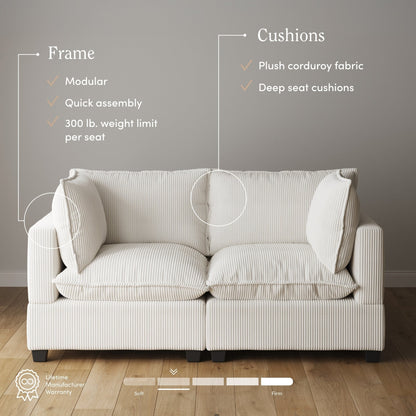 Divano imbottito modulare Chelsea Modern Cloud con seduta profonda e cuscini morbidi