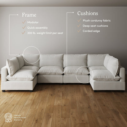 Divano imbottito modulare Chelsea Modern Cloud con seduta profonda e cuscini morbidi